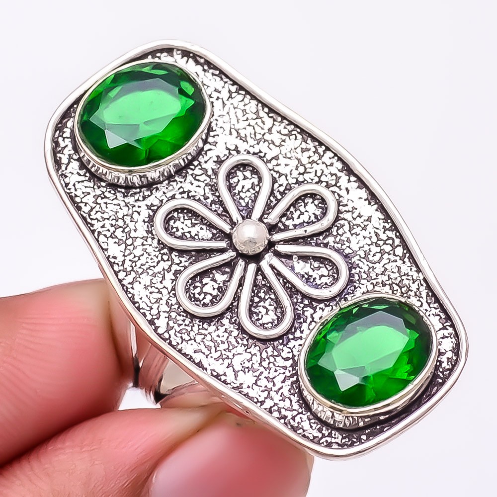 Tsavorite Quartz Gemstone 925 Silver Plated Jewelry Ring s.9 F2542