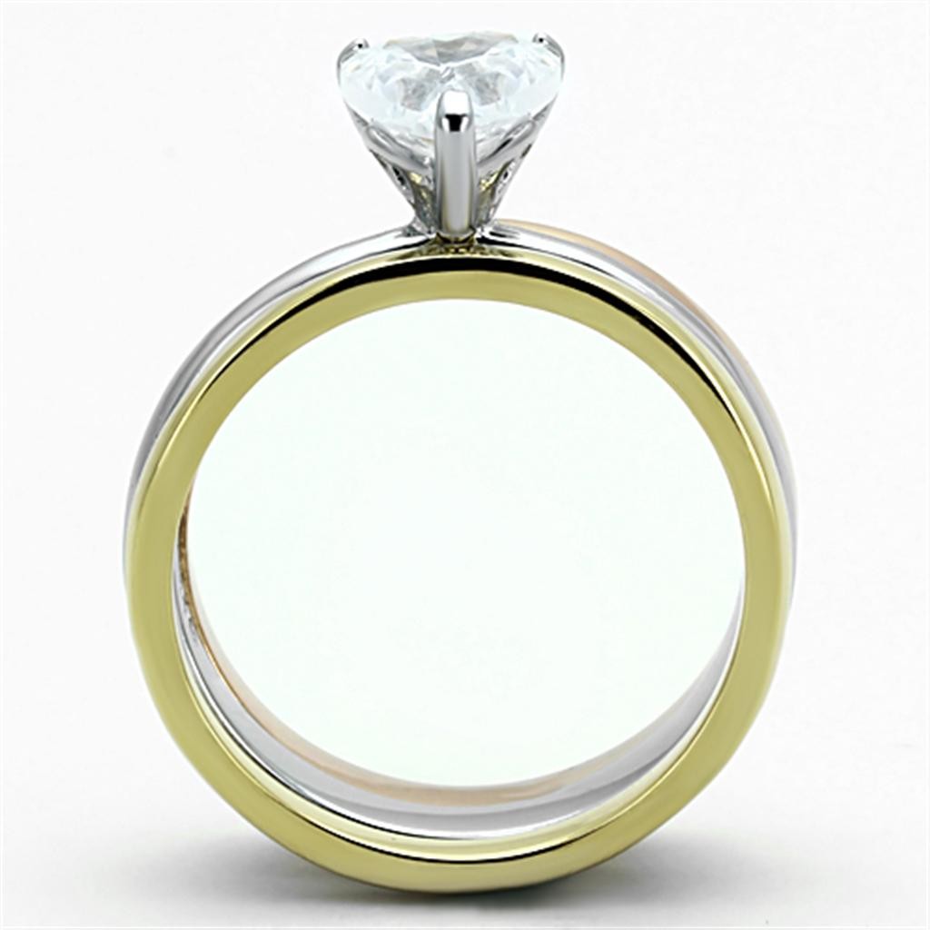 Women’s Heart Solitaire Ring Set, Clear CZ, 14K Gold & Rose Gold Plated