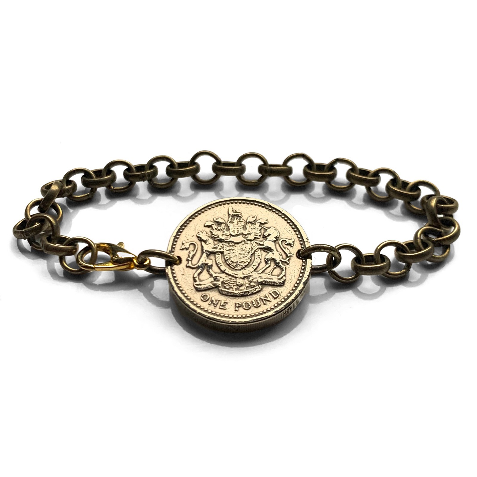 1983 UK 1 Pound coin bracelet British arms English lion Scottish unicorn b000193