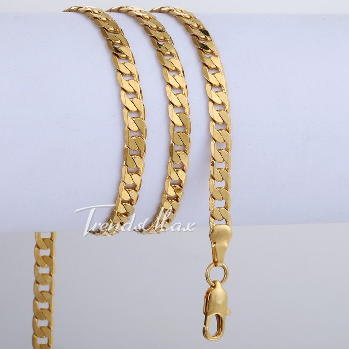5MM 22INCH Cuban Curb Link Yellow Gold Filled GF Necklace Womens Mens Chain