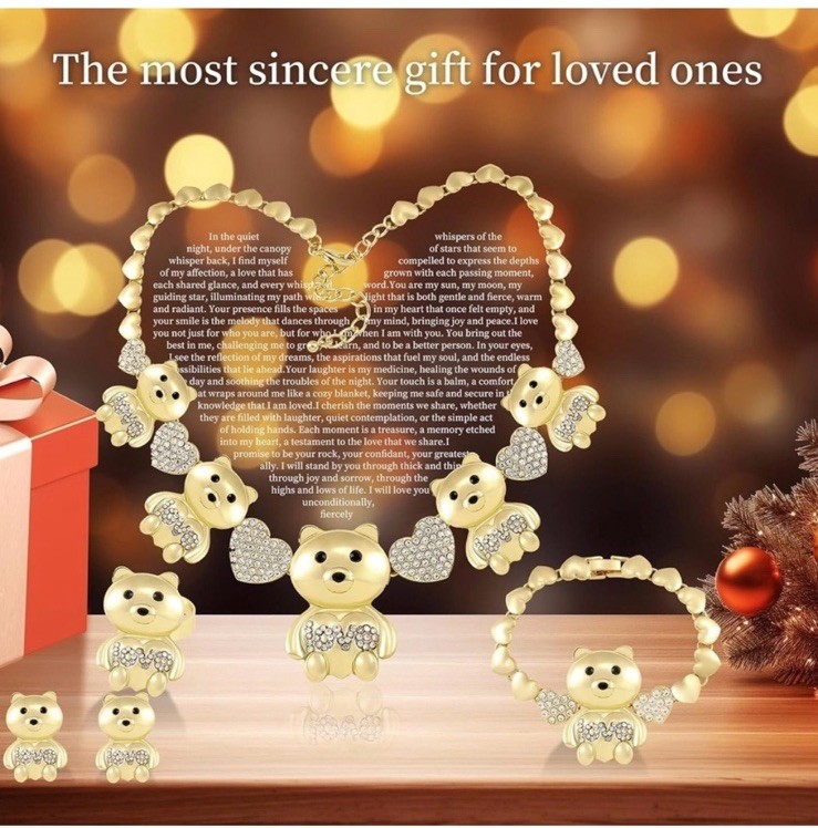 XOXO Gold Plated & Filled Cute Bear Jewelry Set for Women: Bride Bridesmaid