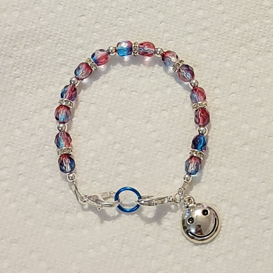 Czech Glass “Sassafras” Medical Alert ID Replacement Bracelet Aqua & Pink 6.5″