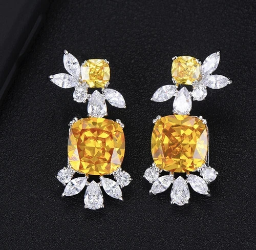 18K White Gold Filled 6CTW Yellow Citrine Gemstone Drop Earrings Christmas Gift