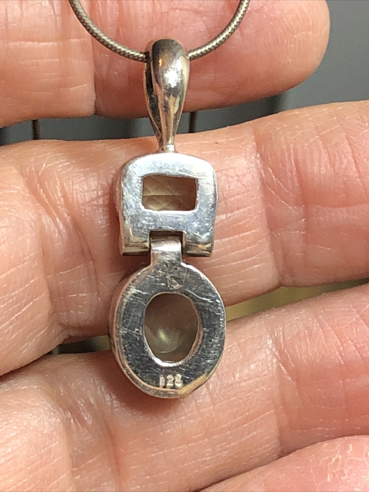2. Vintage Sterling silver 925 Prehnite Stone Snake chain Necklace 30″, 9.1g