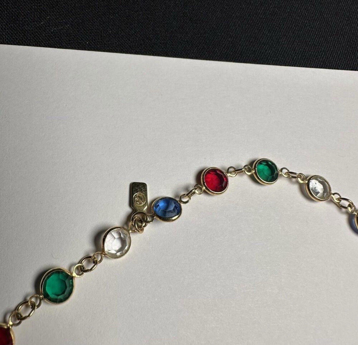 Swarovski Crystal (Swan Signed) Colorful Red Green Blue Clear Gold Tone Necklace