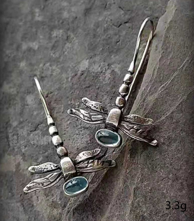Vintage Silver Plated Dragonfly Earrings Simple Hook Dangle Jewelry
