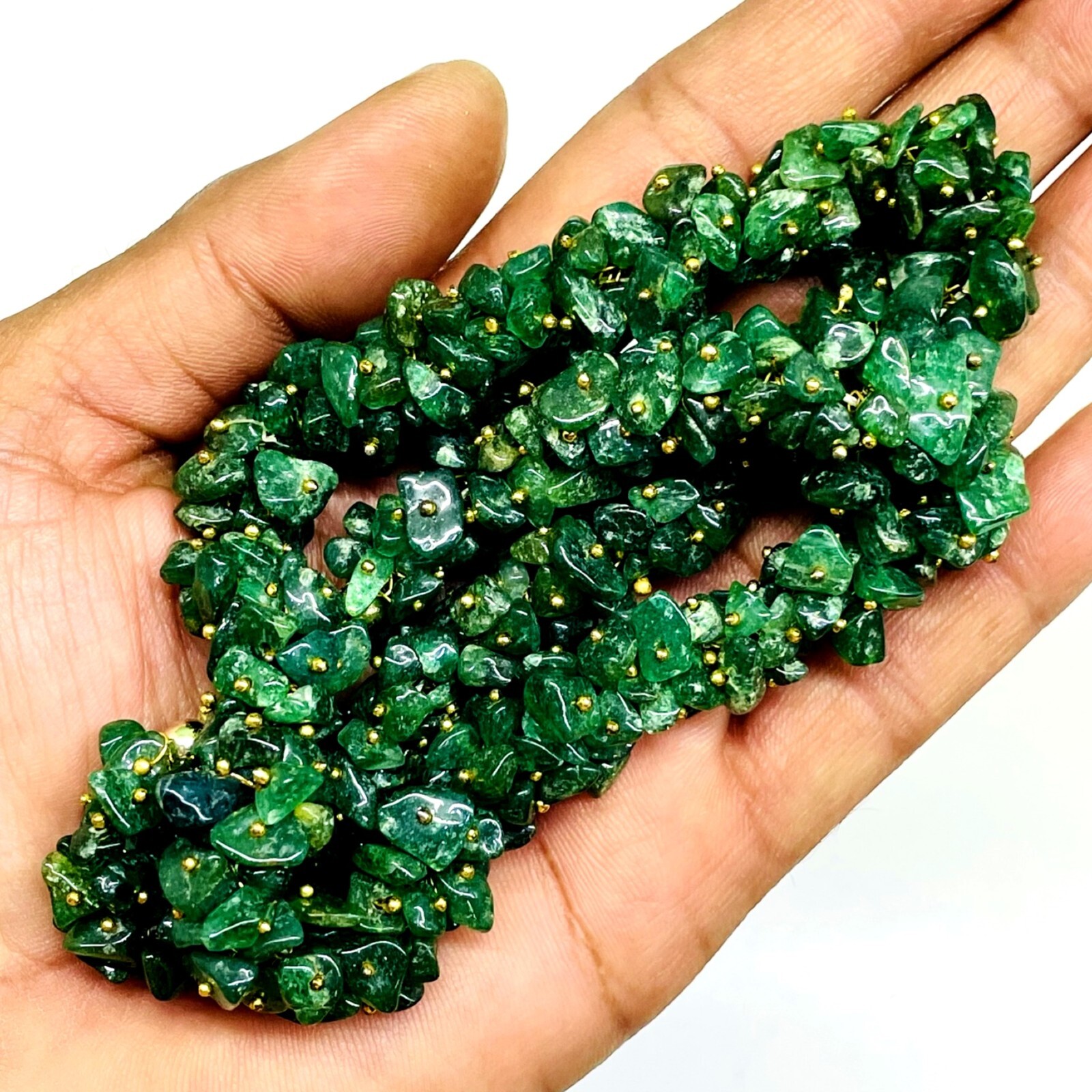 18 Inch Natural Aventurine Quartz Rich Green Boutique Designer Beaded Necklace