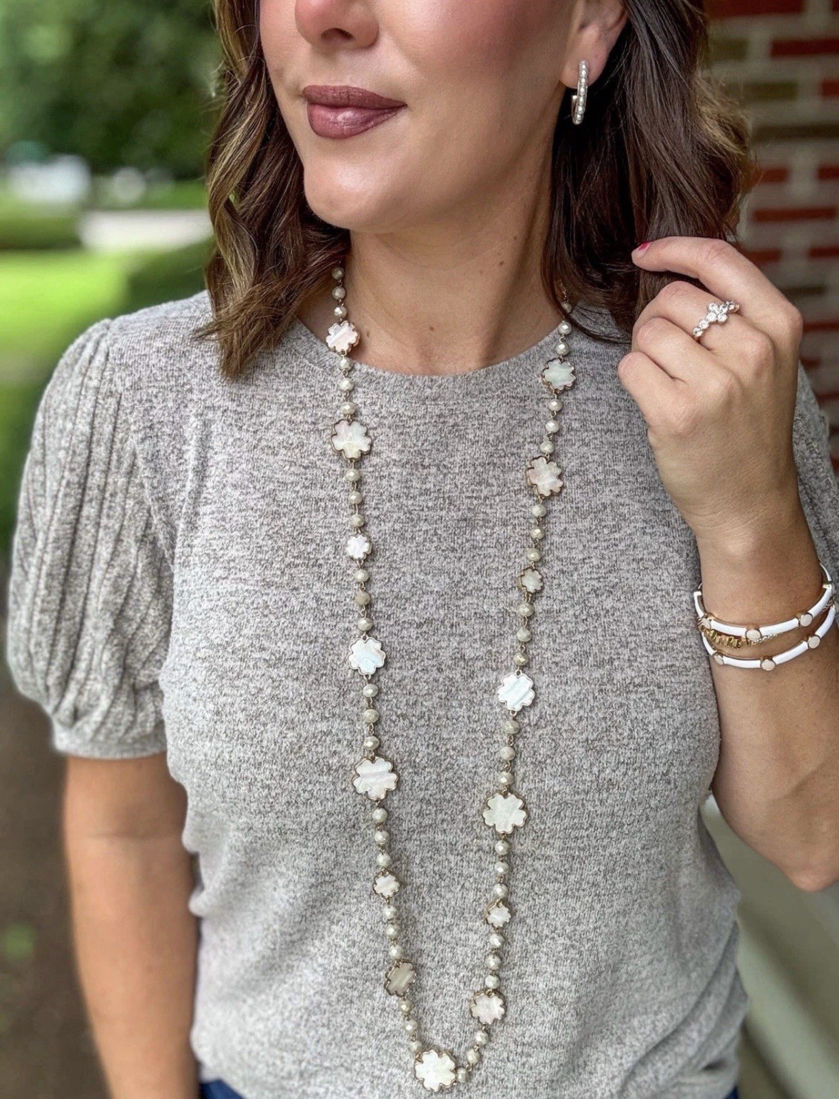 Park Lane CLOUD Mother Of Pearl & Faceted Glass Bead Long Gold Necklace BNWT 48”