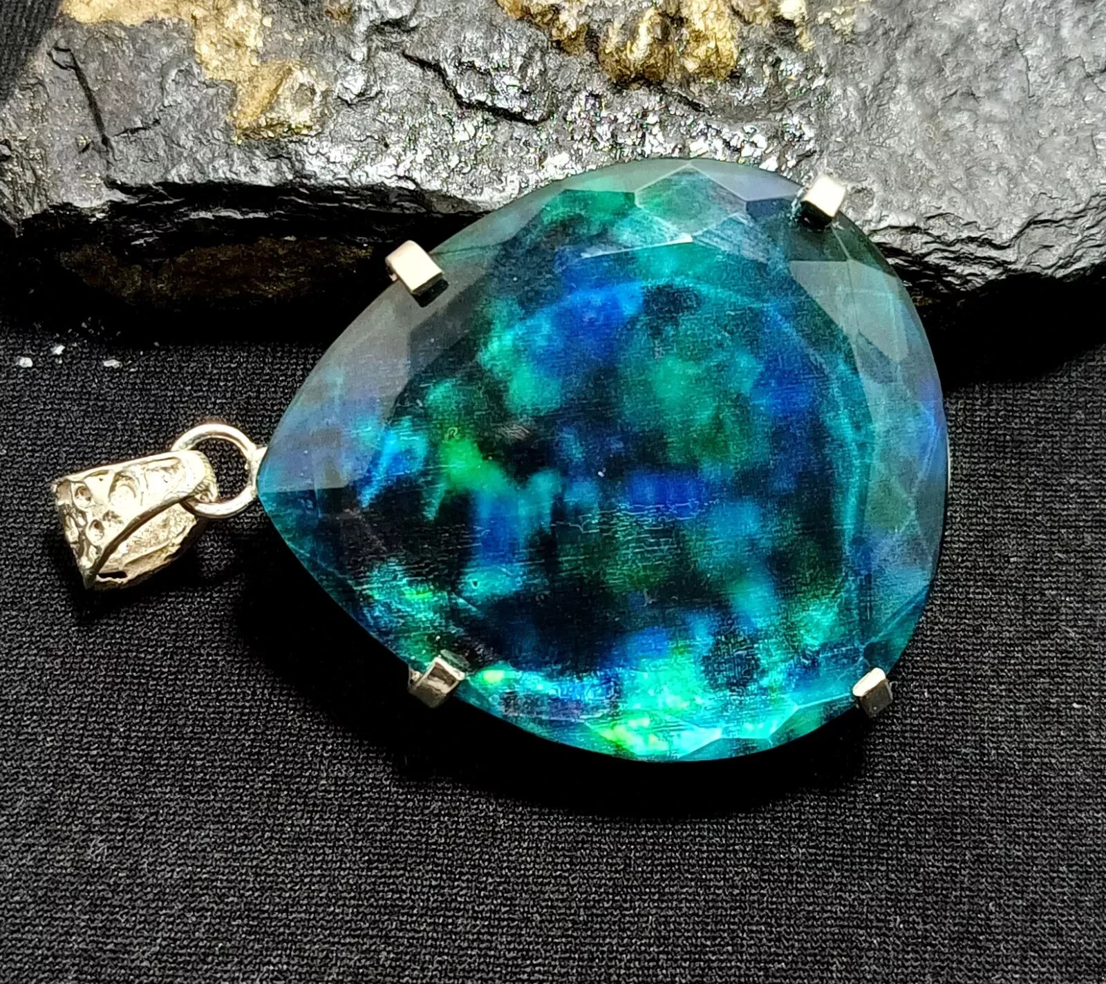 108.05 Ct Natural Ammolite 925 Solid Silver Rainbow PENDANT Certified Gemstone