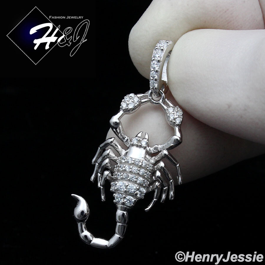 MEN WOMEN SOLID 925 STERLING SILVER BLING MOISSANITE 3D SCORPION PENDANT*MP523