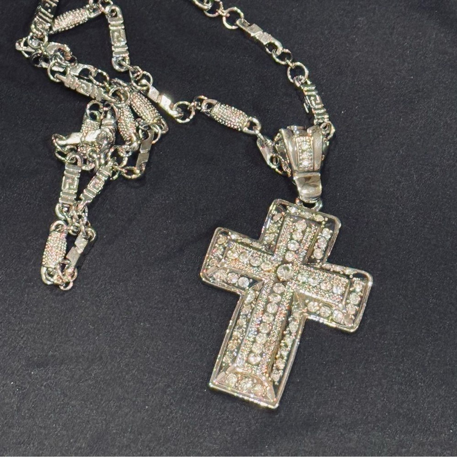 Men’s Iced Out VVS CZ Cross Pendant – Stainless Steel Rhodium Plated Bling 30 in