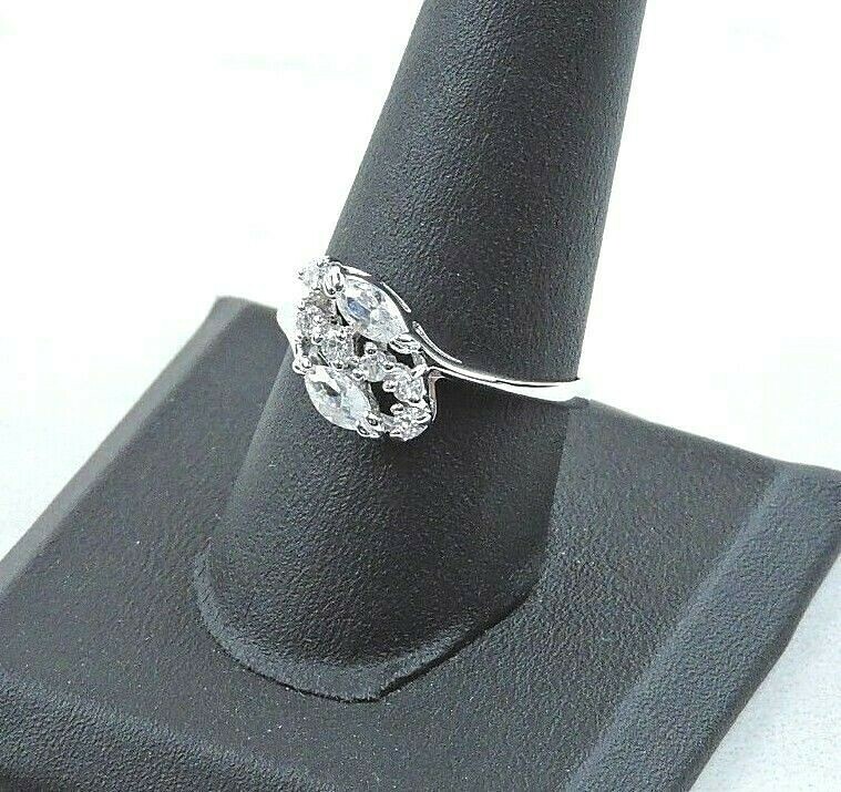 Sterling Silver .70 cttw Marquise And Round Cubic Zirconia Ring