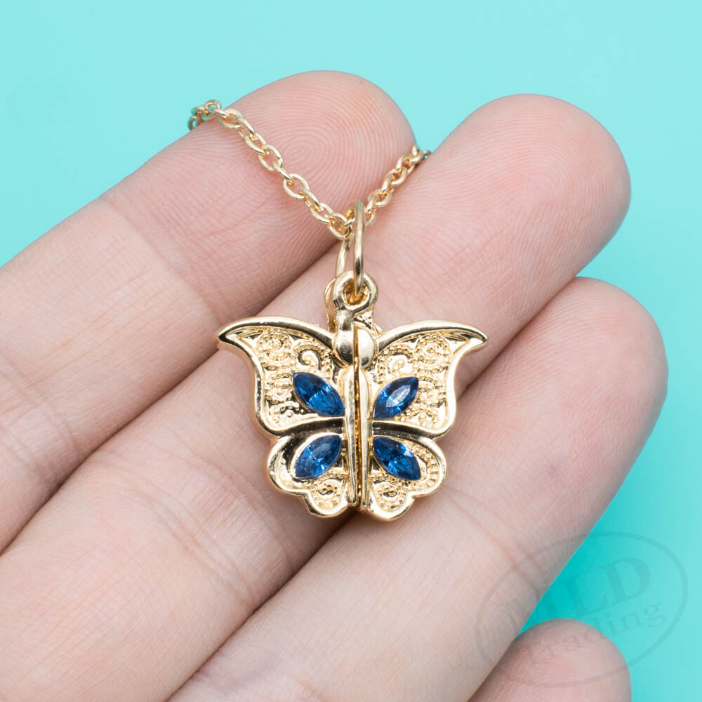 Metal Butterfly Openable Locket Photo Heart Pendant Necklace Silver Gold Color