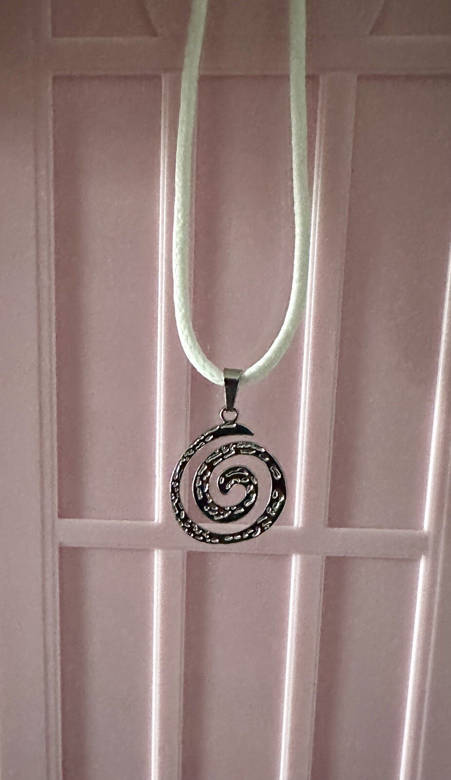 Silver Spiral Swirl Pendant Necklace White Cord Unisex Women Men Brand New