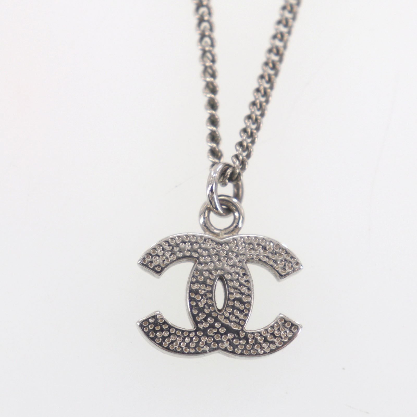 CHANEL Used CC Logos Chain Necklace Rhinestone Silver Pendant B11V Italy #EM57 O