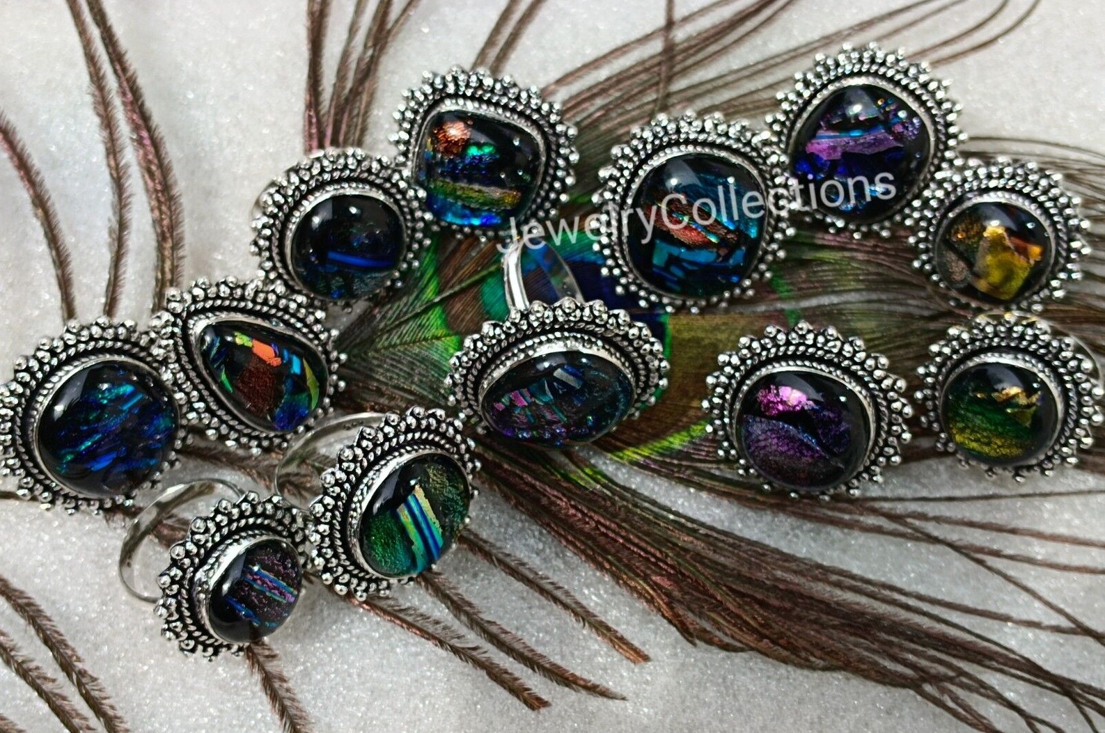 Rainbow Dichroic Gemstone Ring 925 Silver Plated Ring Handmade Lot Ring B188
