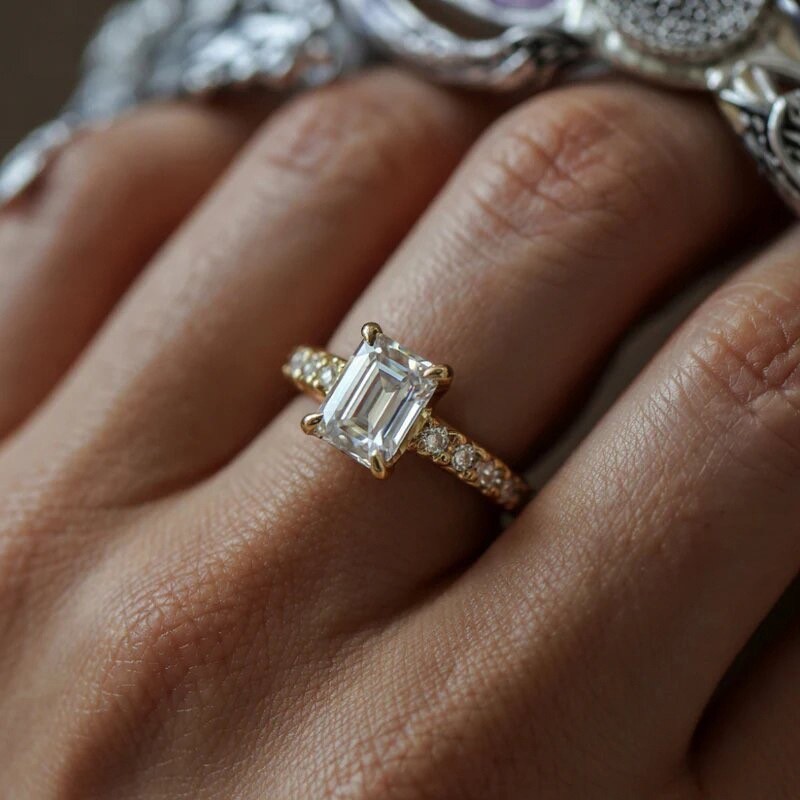 Fashion Woman 18k Gold Plated Sparkling CZ Square Band Ring Sizes 6-10