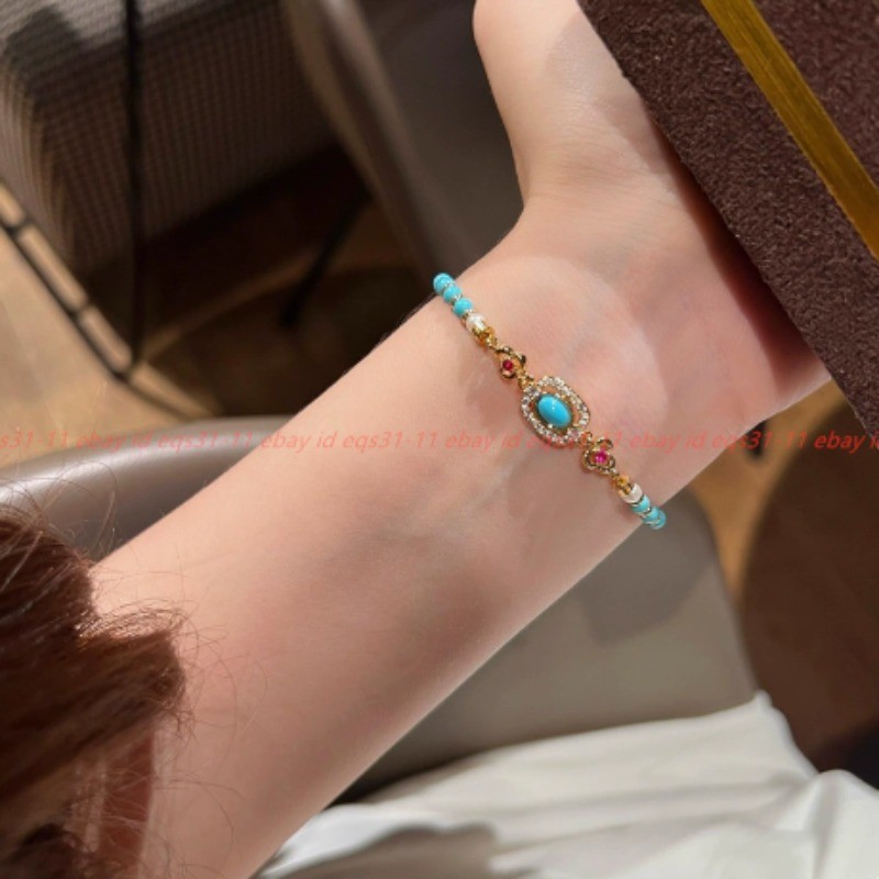 Pretty Natural Blue Turquoise White Shell Pearl Gems Round Beads Bracelet 18cm