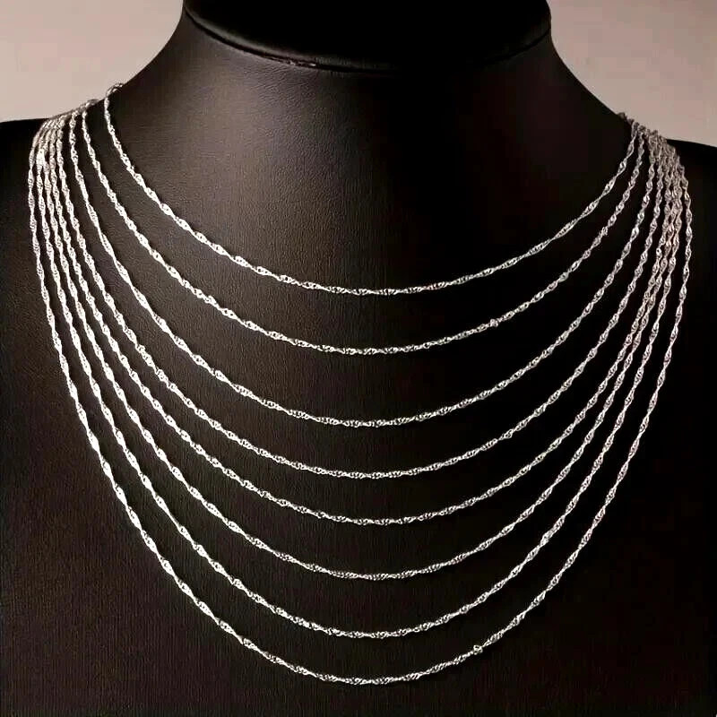 20 Inch Fashion 925 Sterling Silver 2mm Water Wave Necklace Link Chain Women New