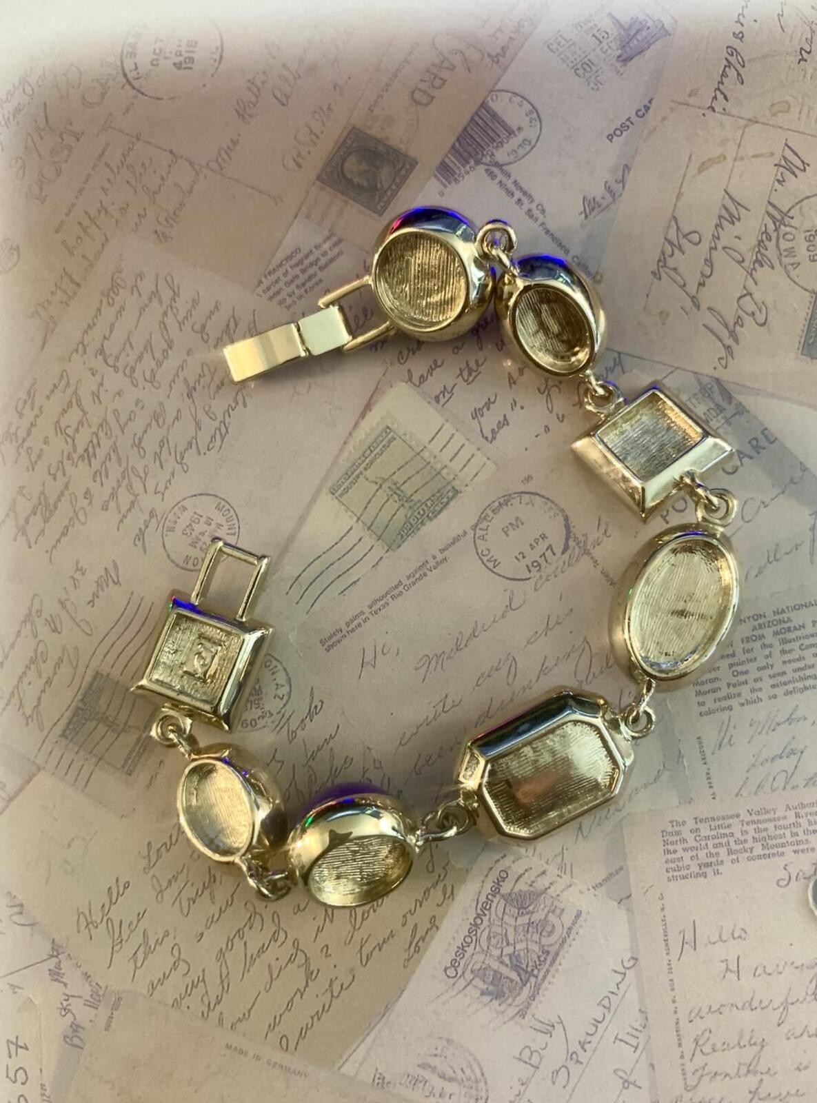 Vintage Signed Purple & Clear Multi-Shape Crystal Gold-Tone Link Bracelet Heavy