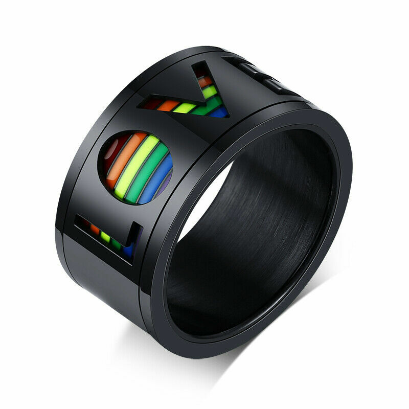 Women Men Gay Pride Ring Lesbian LGBT Pride Rainbow Unisex Love Wedding Band