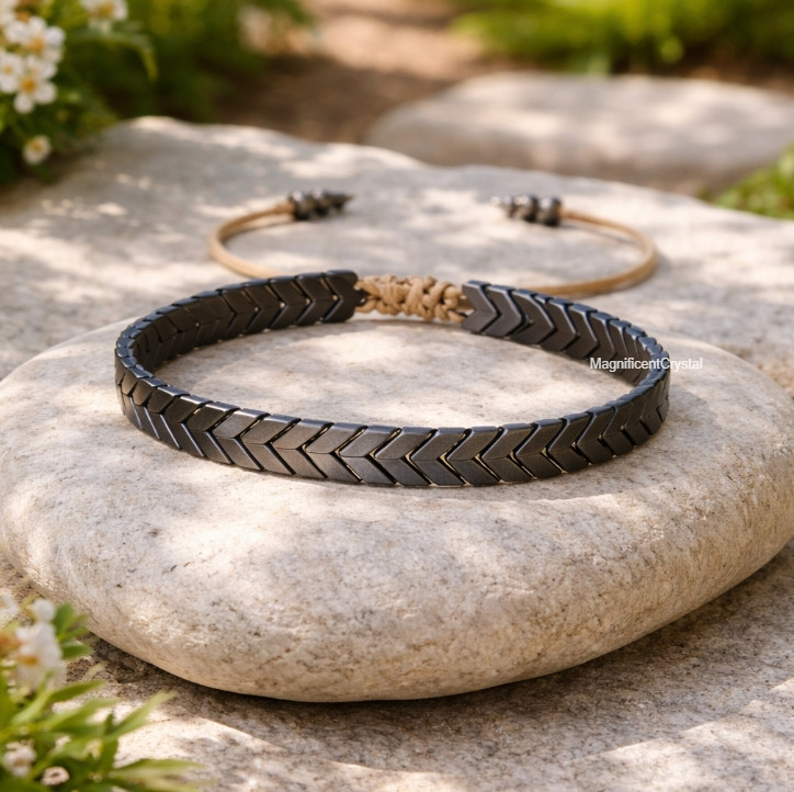 Hematite Men’s Bracelet Energy Protection Men Jewelry Healing Crystal Stone Gift