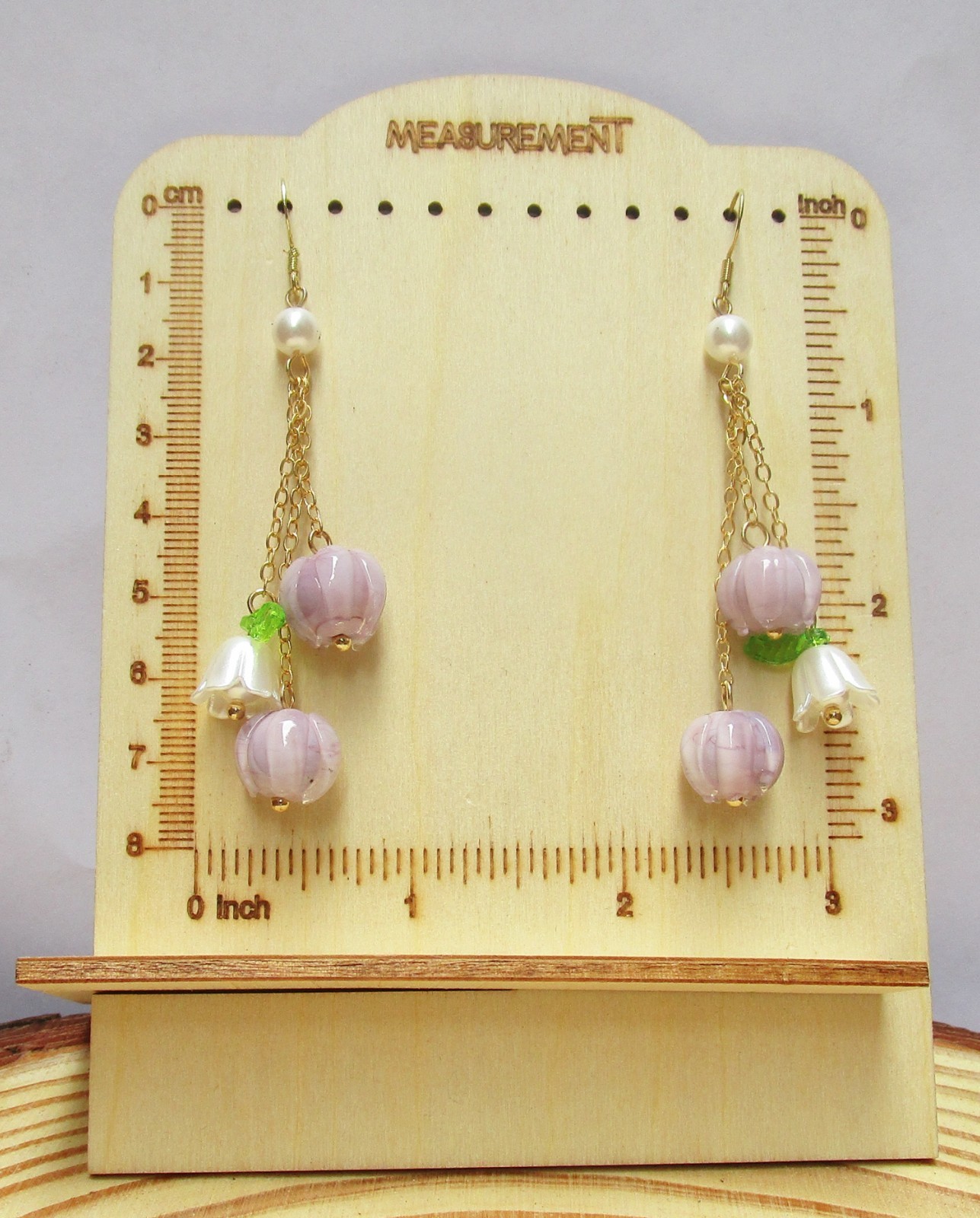 Purple dangle women’s earrings with nickel free hooks