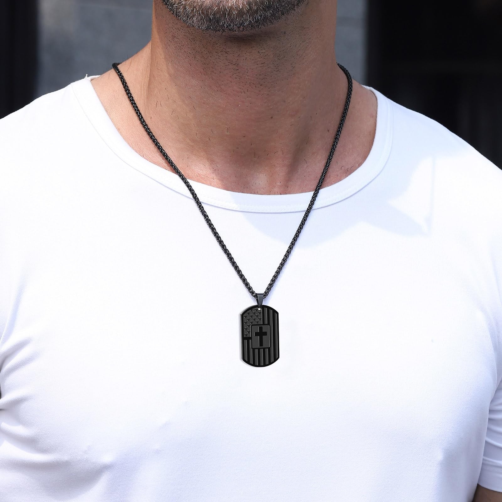 To My Son Dog Tag Cross Necklace from Mom for Birthday Graduation Gift