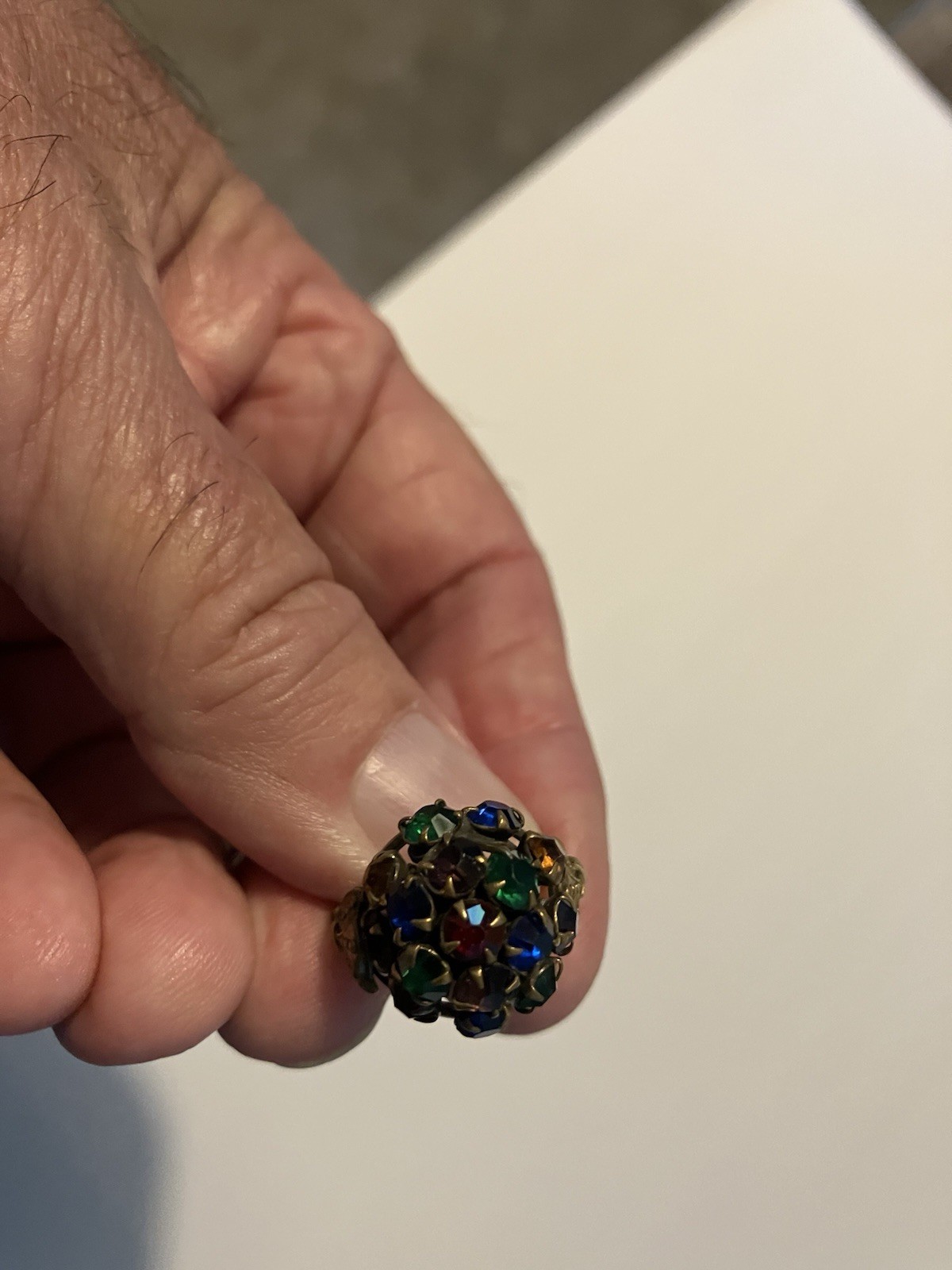 Dome Shaped Red Green Blue Gold Colored Gold Tone Adj Ring Size 6