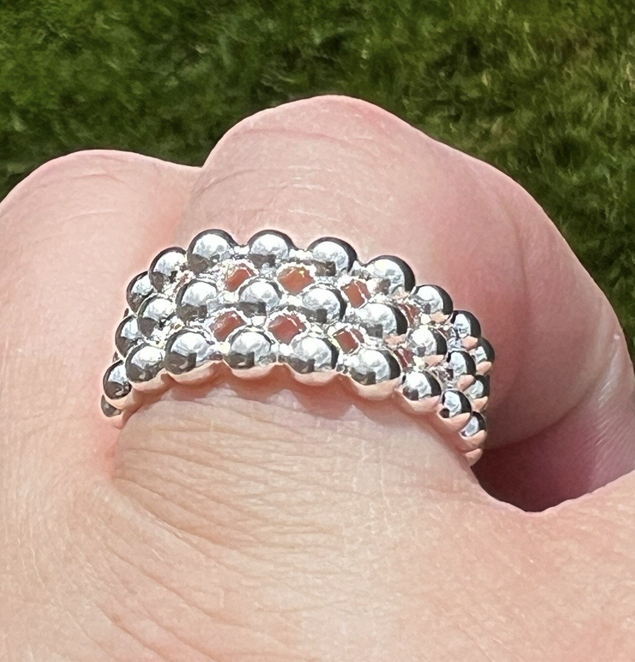 3 Tier Bubble Ball Ring Open Size No Silver Stamp? Selling As Costume Jewellery!