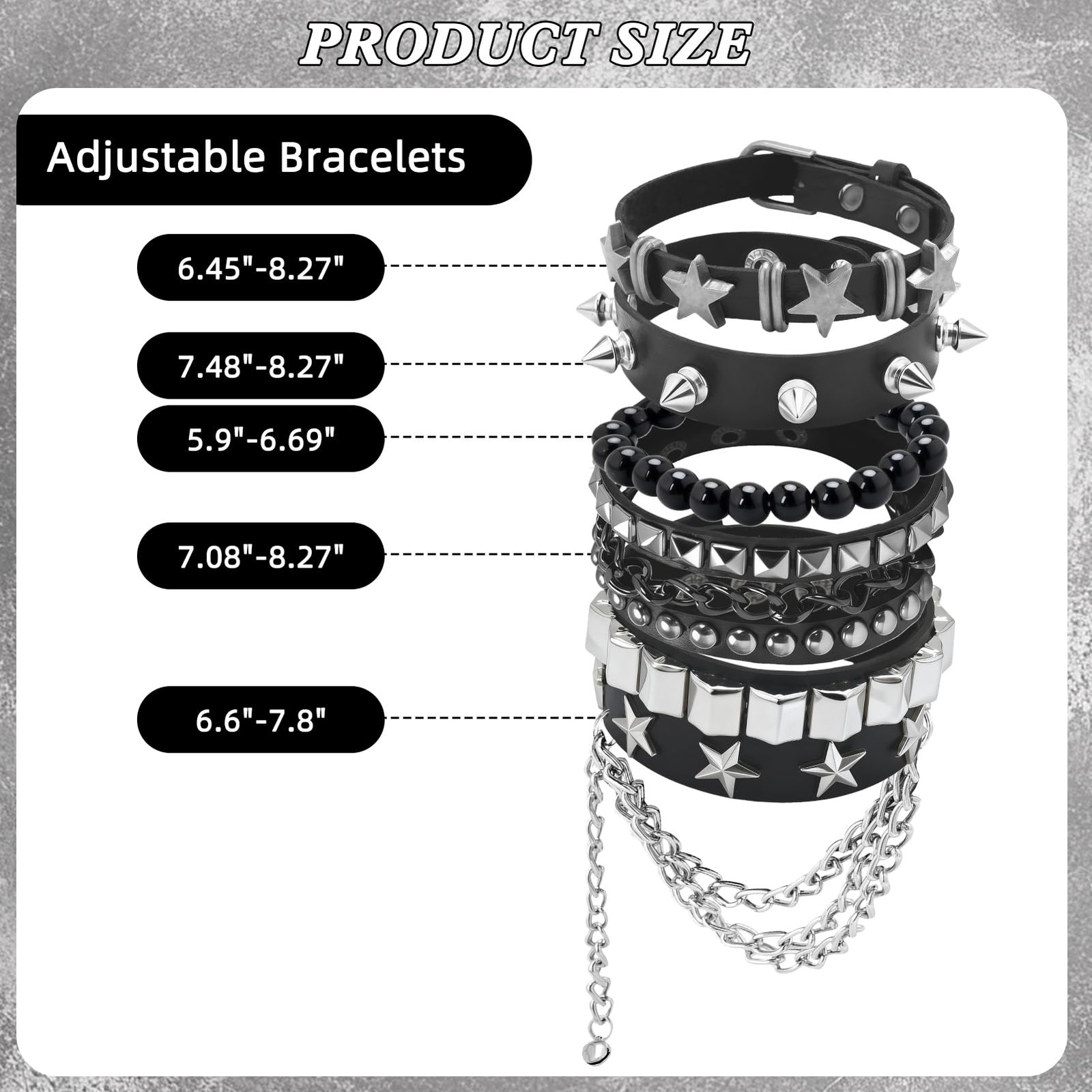 Studded Spike Punk Bracelets 5 Pcs PU Leather Goth Grunge Y2K Wristband Set