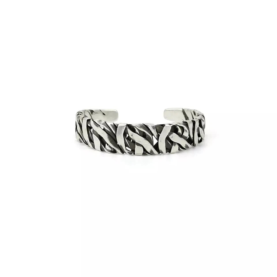 Retro C-Shaped Braided Alloy Men Bracelet Silver Cuff Fashion Jewelry Gift