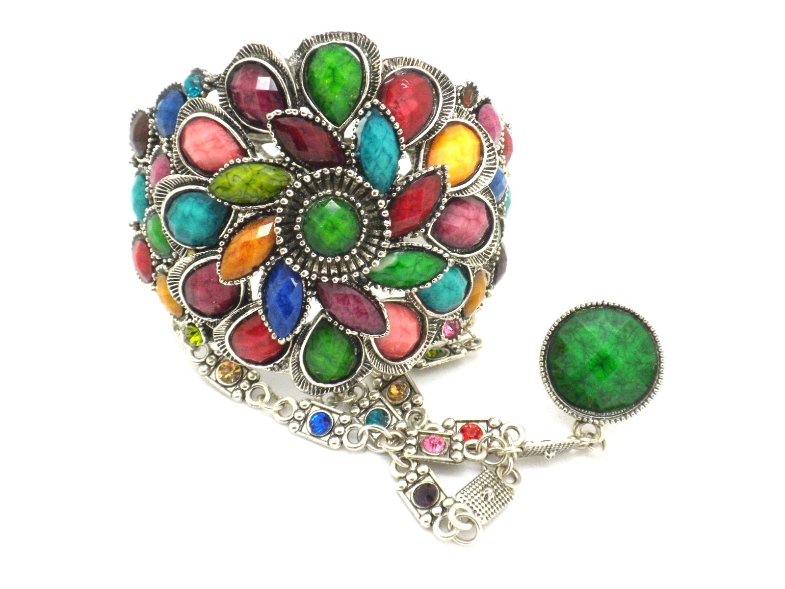 Floral Hinge Bracelet Women’s ONE SIZE Slave Ring Attached NEW
