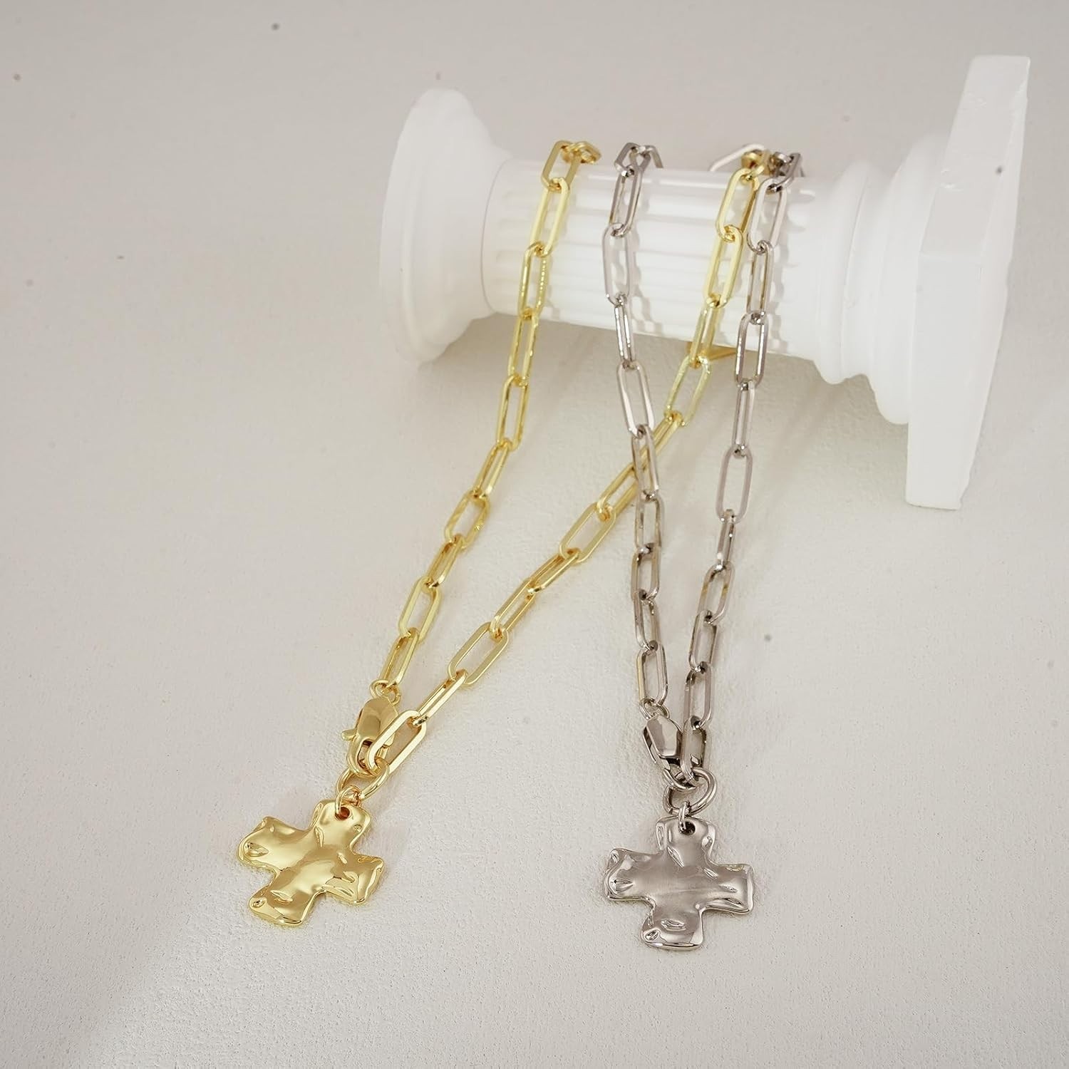 Chunky Cross Necklace for Women Trendy 14K Silver Layered Statement Cross