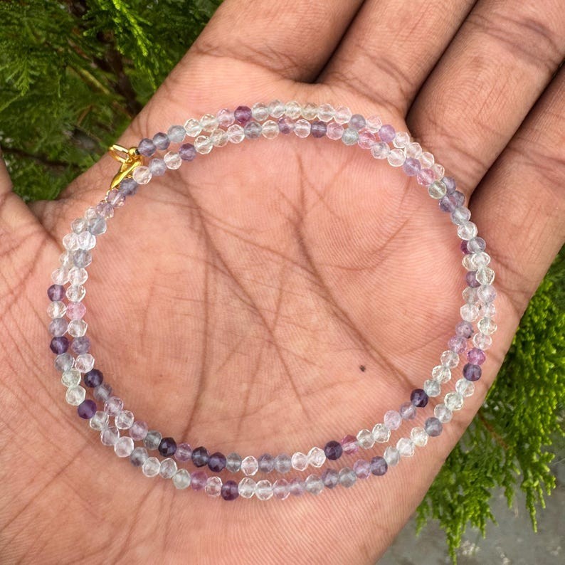A++ Blue Fluorite Faceted Round Gemstone Beads December Birthstone Necklace 24”