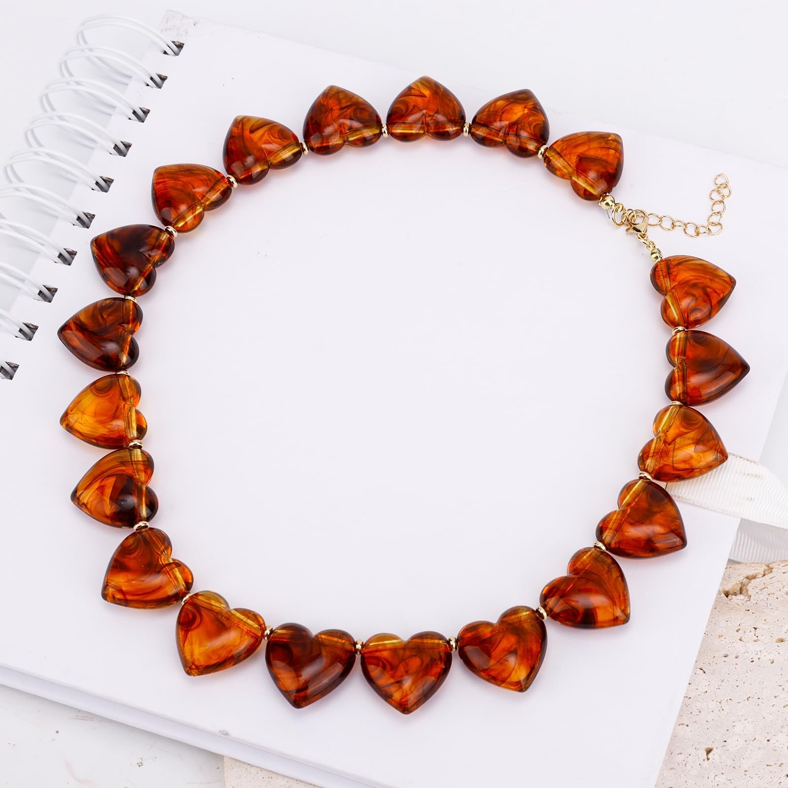Mikovivi Chunky Heart Choker Necklace for Women, Amber Medium, amber color