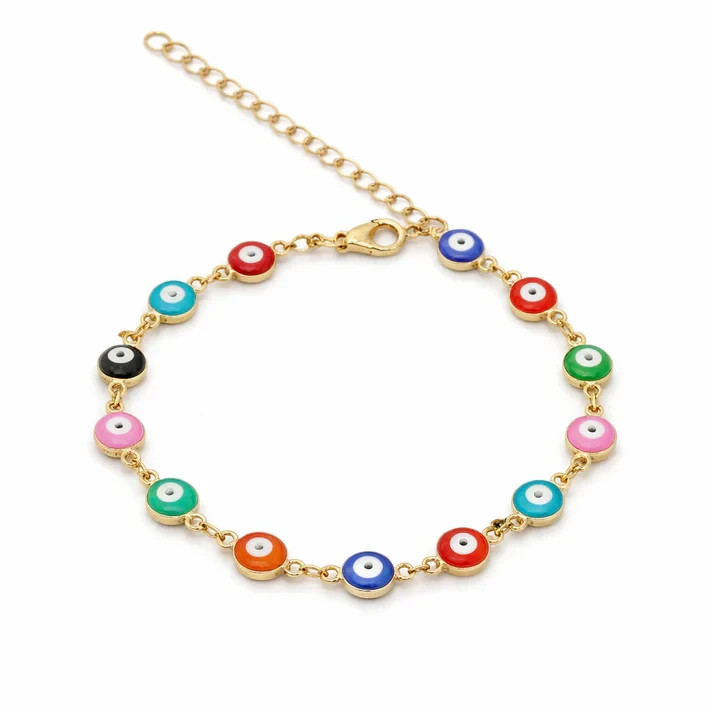 Multicolor Evil Eye Anklet Gold-Tone Enamel Charm Boho Beach Adjustable Women