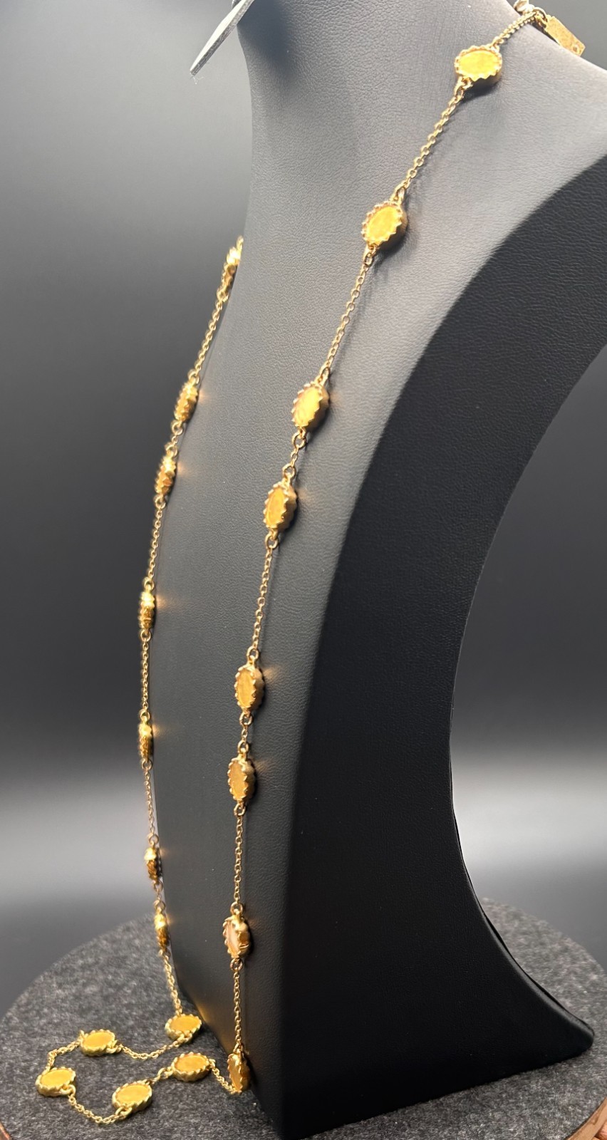 Kate Spade New York Gold Tone Round Scalloped Bezel Station Long Necklace 32 in