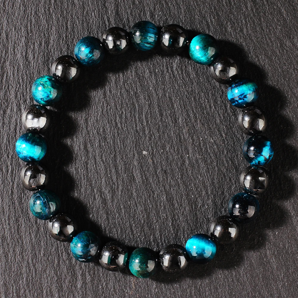Handmade Blue Tigers Eye Natural Stone Stretch Beaded Money Attracting Jewelry