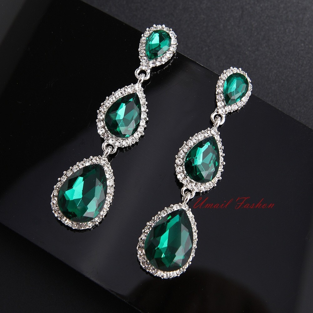 New electro plating water drop three-section crystal earrings