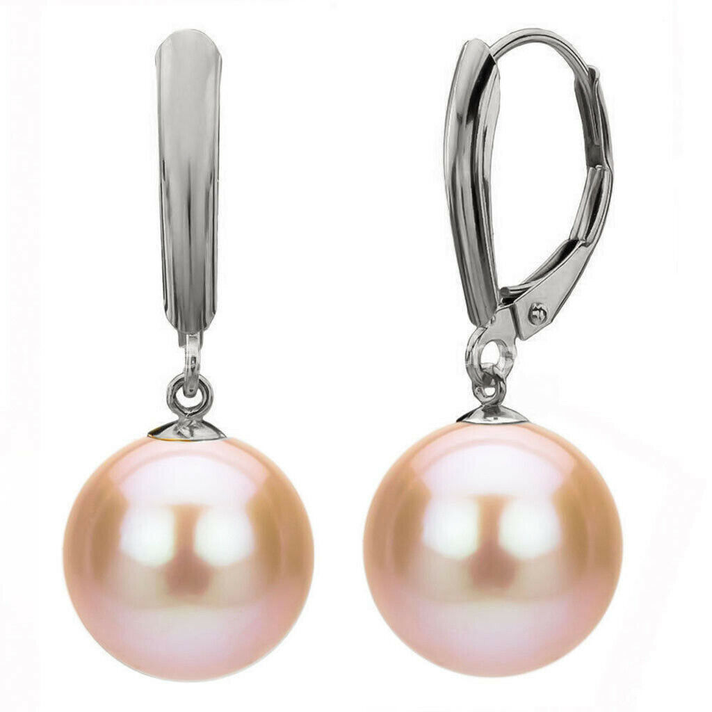 Women’s 8/10/12/14/16mm South Sea Shell Pearl Dangle Leverback Earrings AA
