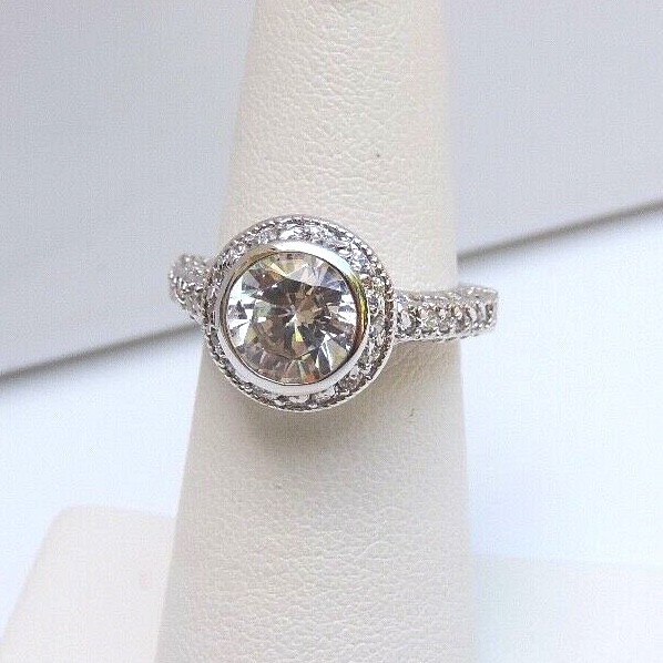 Sterling Silver & Round Cubic Zirconia Cocktail Ring 5.2gm Bright Rhodium Finish