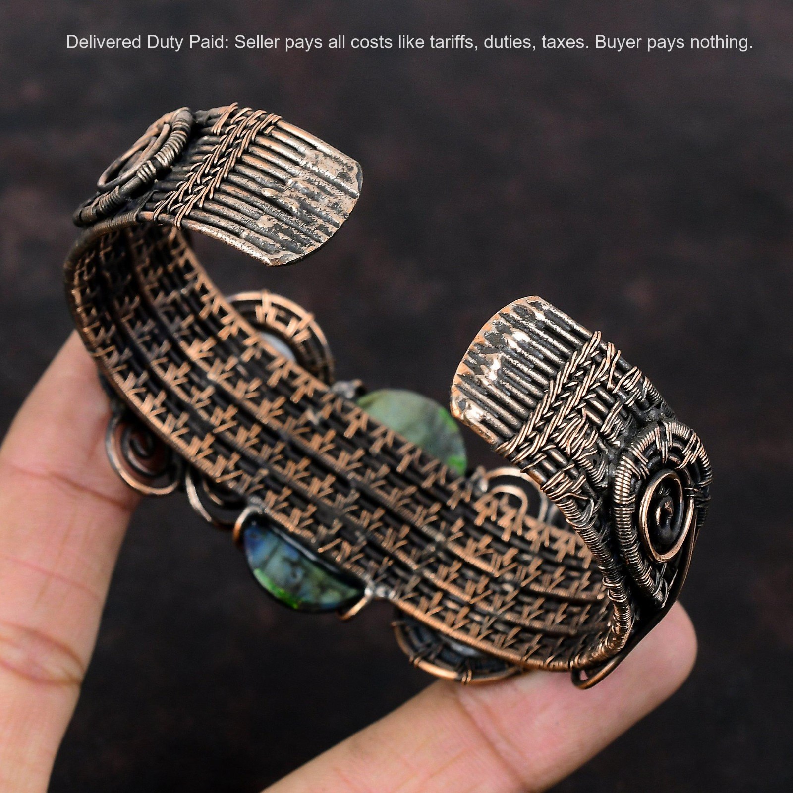 Oval Multi Fire Labradorite Gemstone Rainbow Moonstone Copper Wife Cuff Jewelry