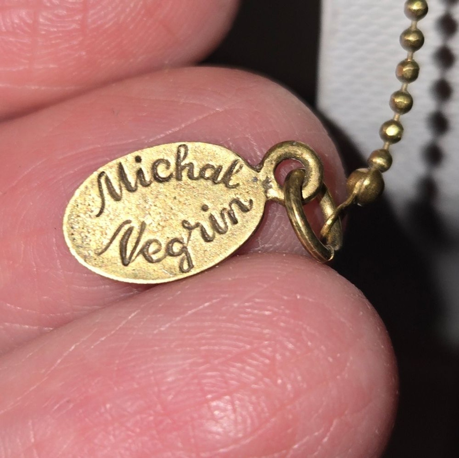 Michal Negrin Signed Swarovski Crystal Flower Bronze Ball Chain Necklace 16″