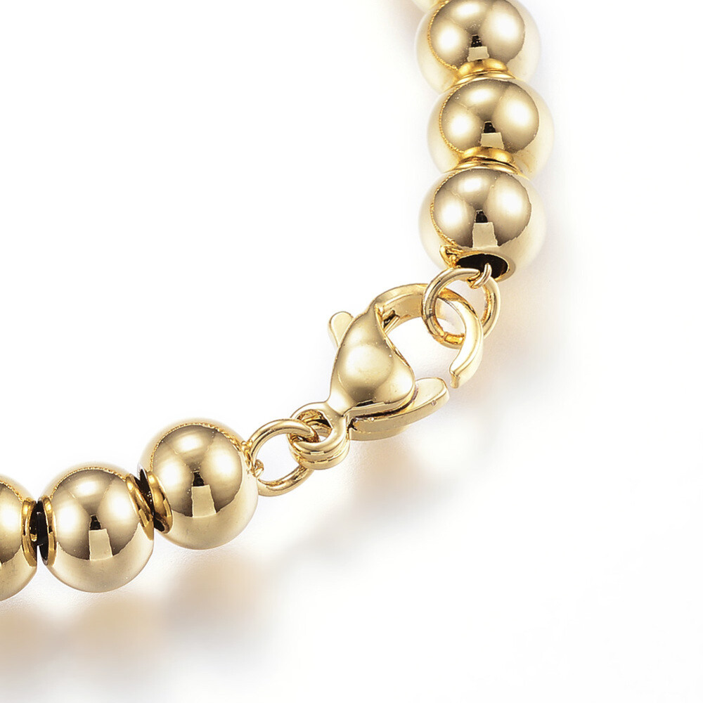 Stainless Steel Beaded Bracelet Lobster Gold 7.6″ 195mmx6mm Z231
