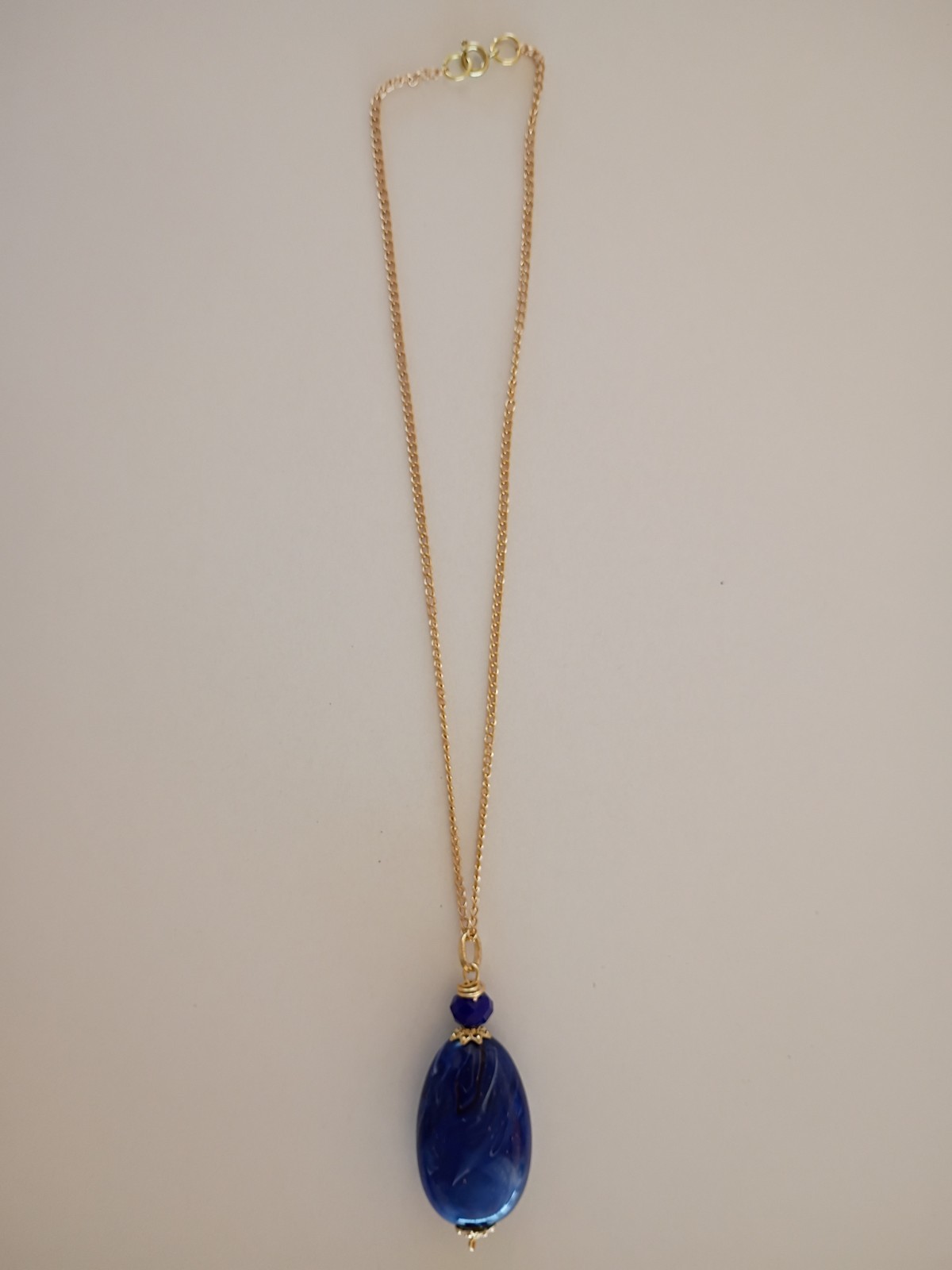 Gold chain Necklace with Blue Charm Oval Stone Pendant