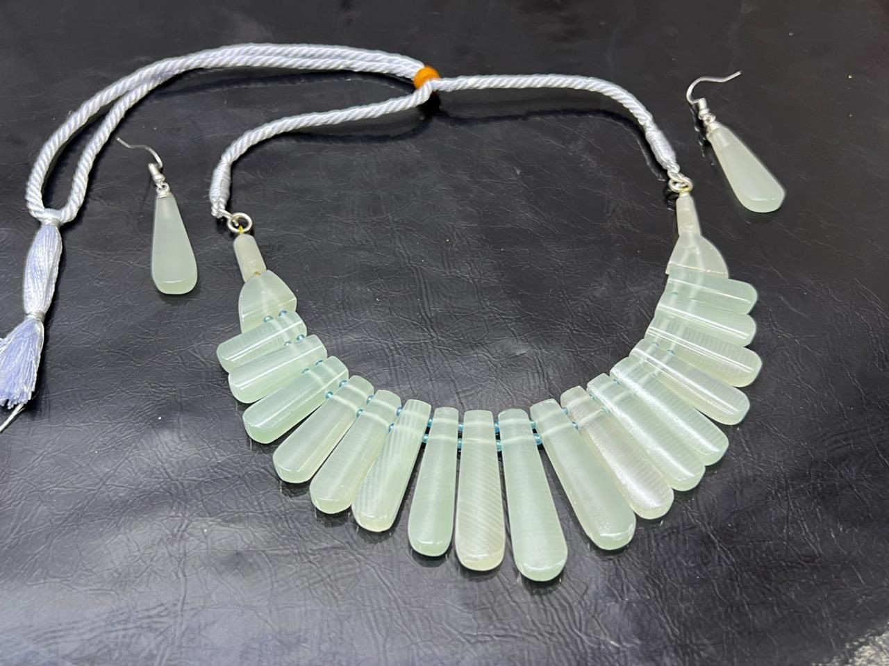 Natural Finger Print Stone Necklace Set 70g High Grade Quality Gemstone Jewelry