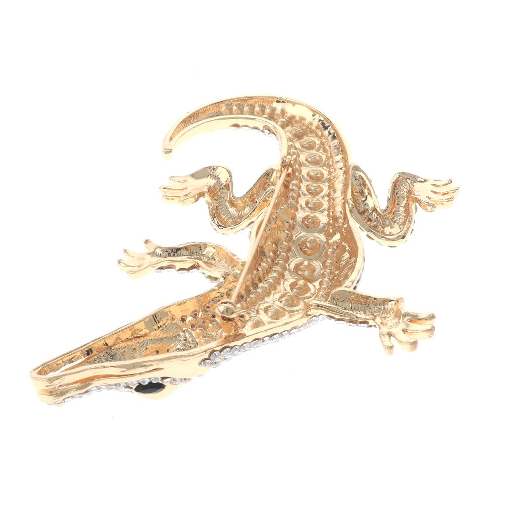 Gold Tone Alloy Metal Large Alligator Rhinestone Brooch P1626-GCL