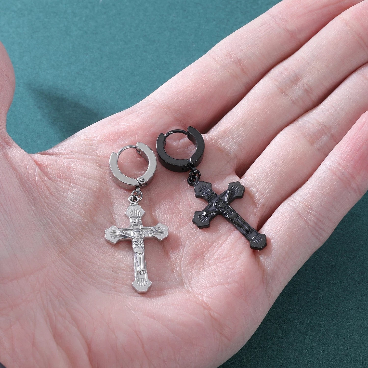 18g/20g Stainless Steel Hoop Earrings Gothic Punk Cross Earring for Women Men