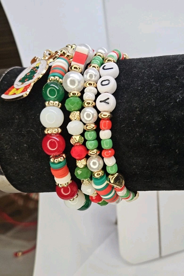 Joyful Christmas Colored Set Of 4 Bracelets Bundled For Xmas Gifts